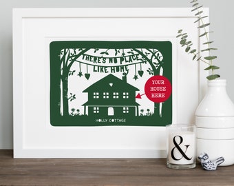 Personalised 'Your Home' Print Or Papercut. Personalised Family Home Silhouette Picture. Family Gift.