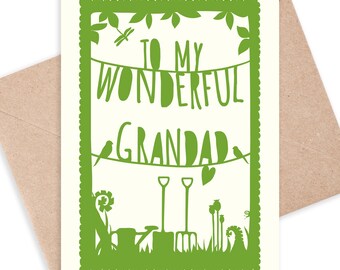 Happy Father's Day Grandad, Garden Card, Papercut Style Illustration, Card for Grandpa, Eco Friendly