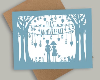 Carte Premier anniversaire. Carte d’anniversaire de mariage. Carte du 1er anniversaire. Anniversaire papier.