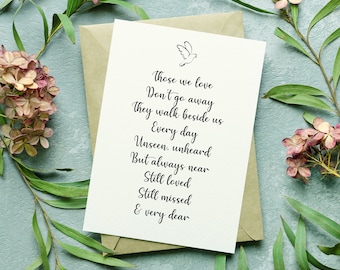 Those We Love Don't Go Away They Walk Beside Us Every Day Sympathy Card. In Loving Memory Sympathy Bereavement Card. Calligraphy.