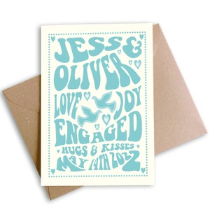 Personalised Engagement Gig Style Card. Vintage Retro, Funky, Engaged, Inspired by 60s/70s music gig posters.