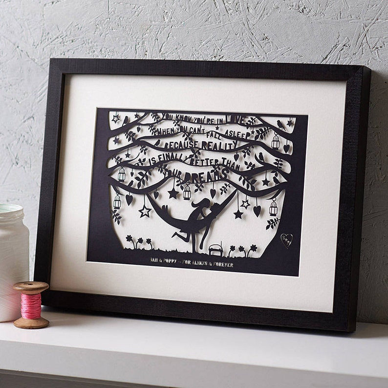 Personalised Dreams Papercut. Wedding or Anniversary Gift. You know you're in love when you can't fall asleep ... image 1