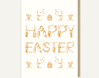 Cute Juggling Bunny Happy Easter Card. Eco friendly.