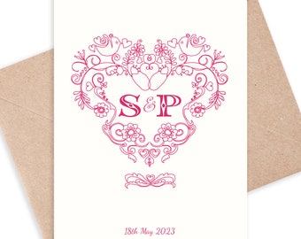 Heart Strings, Personalised Wedding Anniversary or Engagement Card, Frameable, Eco Friendly.