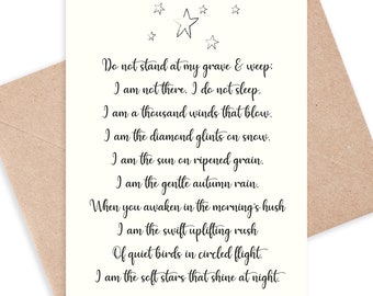 Do Not Stand At My Grave And Weep,  Sympathy Card. In Loving Memory Sympathy Bereavement Card. Calligraphy.