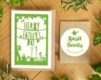 Herby Father's Day Garden Herb Card, Seed Card for Dad, Eco Friendly. Father's Day Card with Herb Seeds, Basil, Chives, Parsley, Sage.