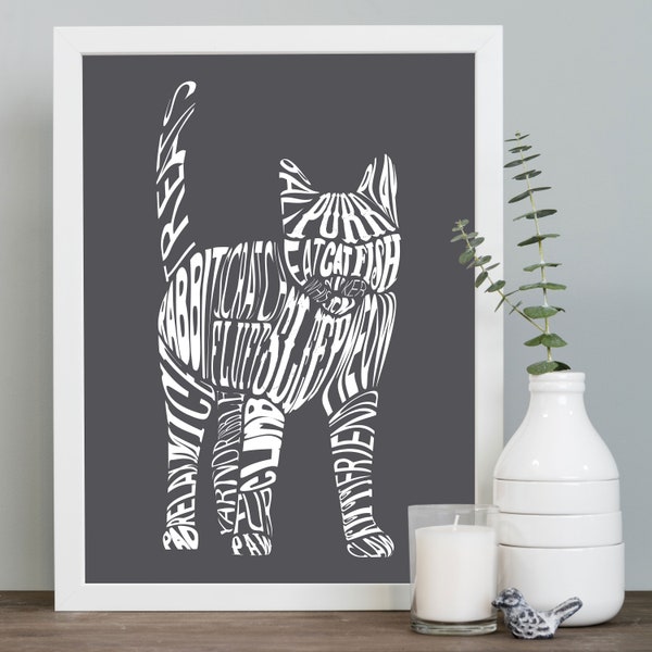 Cat Word Art Print. You Can Personalise. Cat Typographic Picture. Cat Lover Gift.