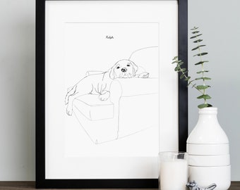 Pet Continuous Line Drawing Portrait, Bespoke Dog Continuous Line Portrait, Cat Portrait, Personalised Animal Drawing, Drawing of Your Pet