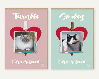 Personalised Pet Sympathy Card/Photo Frame Keepsake. In Loving Memory Bereavement Pet Loss. Mini Hanging Frame with Own Photo and pet name.