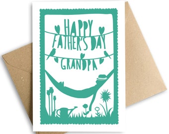 Happy Father's Day Grandpa Hammock Card, Papercut Style Illustration, Card for Grandpa, Eco Friendly