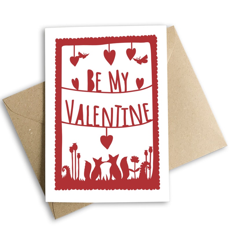 Sois mon Valentin. Fox Carte de Saint-Valentin. Illustration de style Papercut. Renards. Amant. Saint-Valentin. image 1