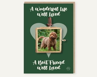 Personalised Pet Sympathy Card/Photo Frame Keepsake. In Loving Memory Bereavement Pet Loss. Mini Hanging Frame with Own Photo.