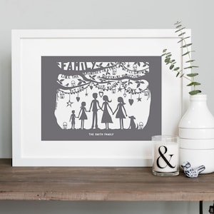 Personalised Family Silhouette Art Print, Pets Included