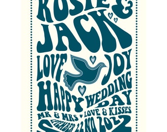 DIGITAL Personalised Wedding Gig Style Card. Vintage, Retro, Funky, Wedding Day card inspired by 60s/70s music gig posters.