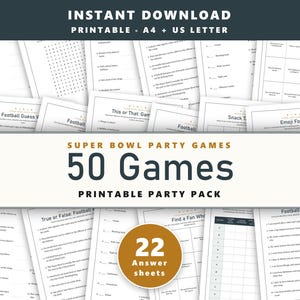 Super Bowl Party Games Printable 50 Football Games Bundle Super Bowl Halftime Trivia Bingo Word Search Watch Party Activities Most Likely To