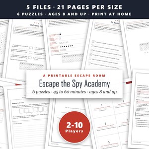 Secret Agent Escape Room Kit Printable Spy Birthday Party Game for Kids with Cipher and Code Puzzles for 2 to 10 Players Escape Room Box