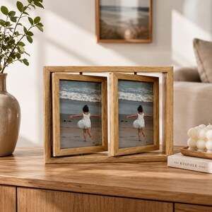 Personalized Rotating Double-Sided Double Wood Photo Frame, Custom 4x6 Freestanding Keepsake Gift