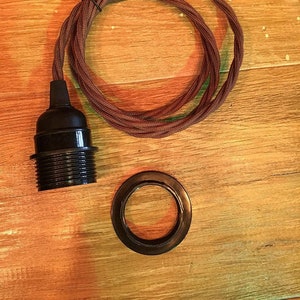 DIY Light Strands 6pk - 4&#39; Brown Twisted Cord with Black Phenolic Socket - Corded Sockets for Pendant or Chandelier Light Lighting