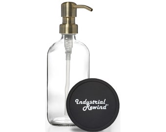 Clear Soap Dispenser - Antiqued Brass Metal Soap Dispenser Pump - 16oz Refillable Clear Glass Bottle with Brass Soap Pump