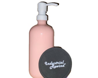 Coral Soap Dispenser - White Metal Soap Dispenser Pump - 16oz Refillable Pink Glass Bottle w/ White Lotion Pump & Non Slip Coaster