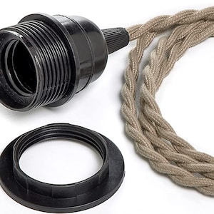 DIY Light Strand - 4' Brown or Sand Cord with Black Phenolic Socket - Corded Sockets for Pendant or Chandelier Light Lighting