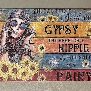BOGO 50% de descuento, Alma de gitana, Corazón de hippie, Espíritu de hada, Decoración de pared, Letrero de hojalata de 8x12 (Marco opcional)