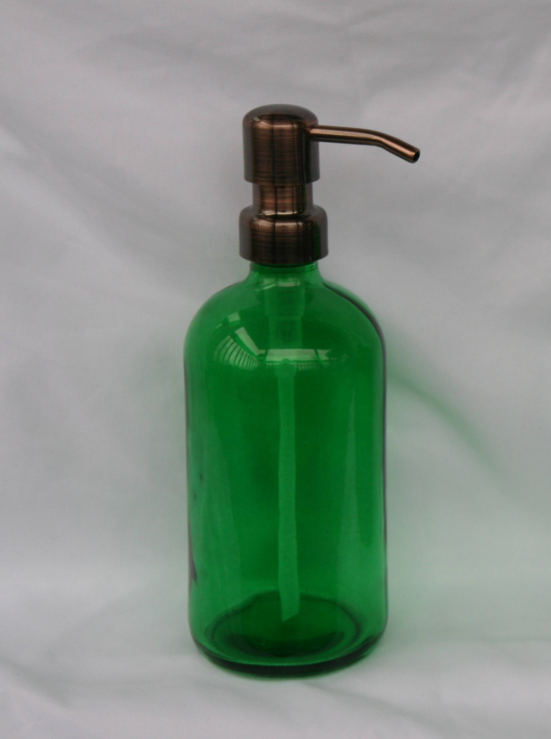 16oz Glass Soap Dispenser Green Glass Bottle with Bronze Etsy