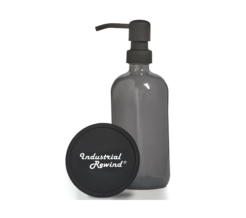 8oz Glass Boston Round Bottle with Black Metal Soap Dispenser Pump Grey Soap Dispenser Gray Soap Dispenser 2.25 by 7