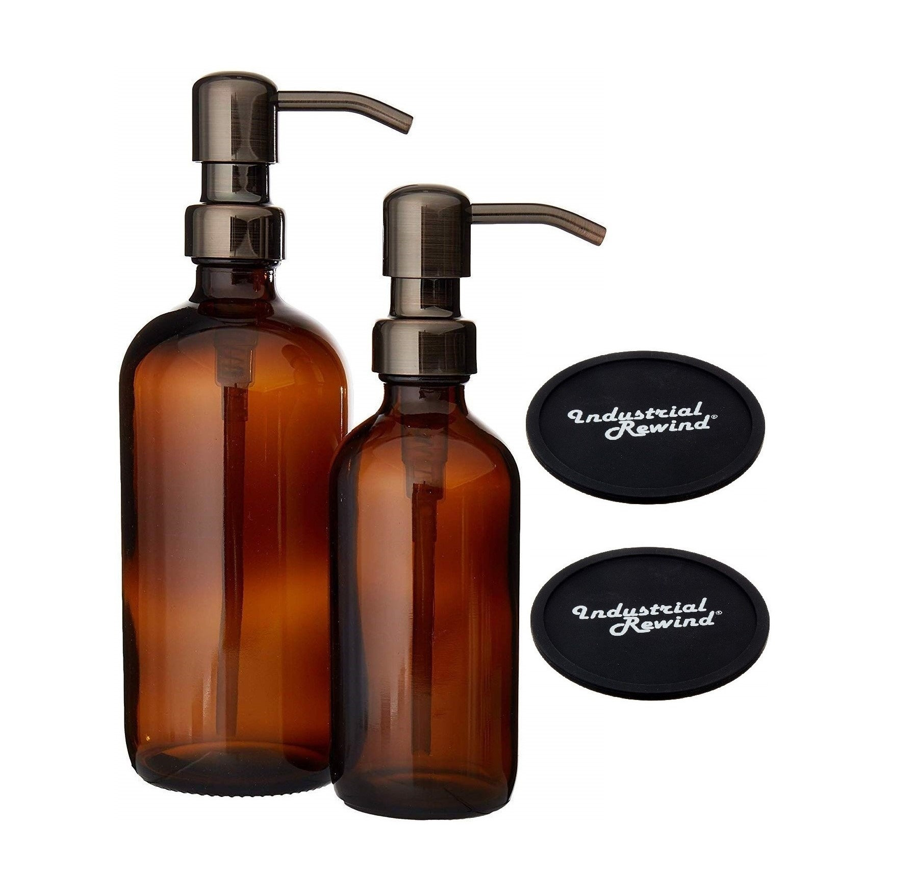 Amber Soap Dispensers 8oz & 16oz Brown Glass with Metal Soap Etsy