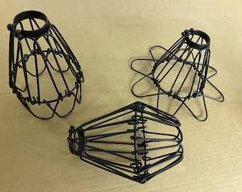 3pk Metal Flowering Cage - Vintage Style Wire Cage Guard for your Industrial Cage Light, DIY Pendant Lighting - Black or Antiqued Brass