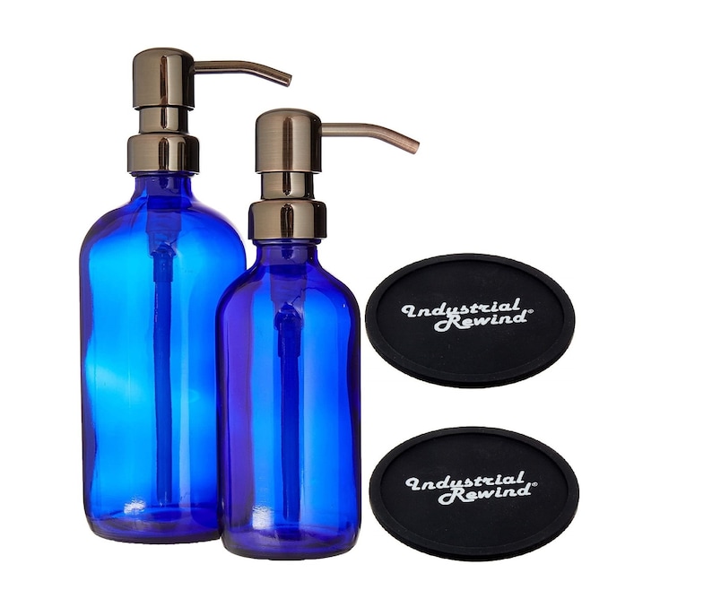 Blue Soap Dispensers 8oz & 16oz Cobalt Glass W/ Gun Metal Etsy