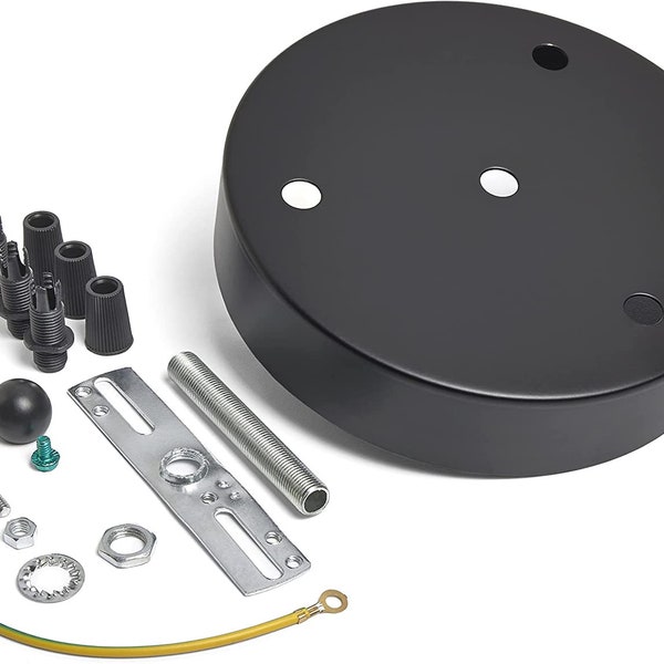 Multi Port Canopy Kit , 6" Diameter, 3 Hole Ceiling Mount Light Canopy by Industrial Rewind - Black Flush Mount Ceiling Canopy Kit