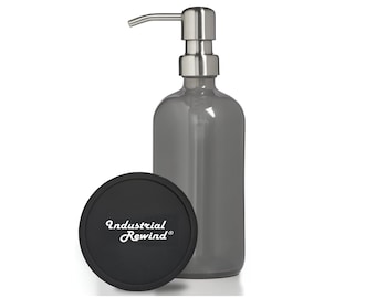 Gray Glass Soap Dispenser - 8oz Boston Round Bottle with Stainless Soap Dispenser Pump - 2.25"  by 7" - Grey Soap Pump Dispenser