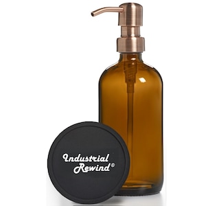 Amber Soap Dispenser - Copper Metal Soap Dispenser Pump - 8oz Compact and Refillable Brown Glass Bottle with Copper Soap Pump