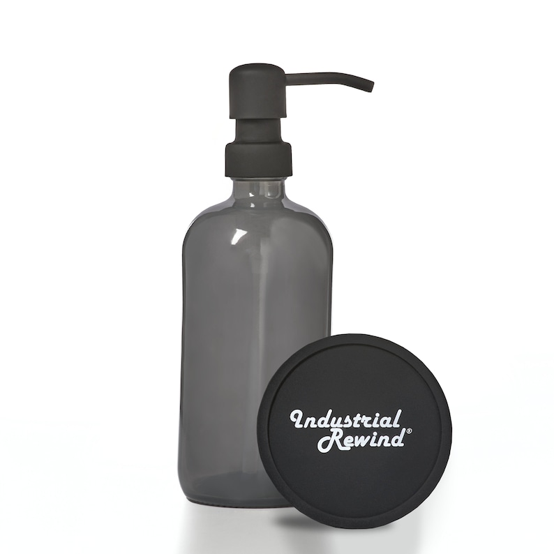 8oz Glass Boston Round Bottle with Black Metal Soap Dispenser Pump Grey Soap Dispenser Gray Soap Dispenser 2.25 by 7