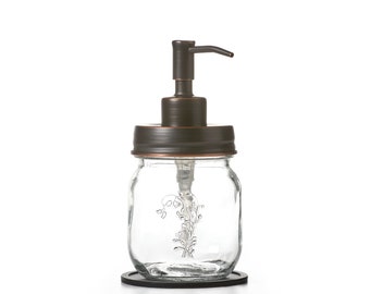 Mason Jar Soap Dispenser - Cute and Compact Industrial Rewind Oil Rubbed Bronze Soap Lotion Dispenser Refillable Glass Jar 12oz