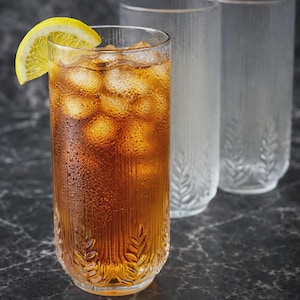 Zeldzame set 12 vintage Luminarc Aspen frosted longdrinkglazen tarwe