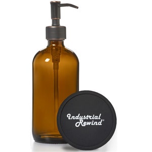 Amber Soap Dispenser - Oil Rubbed Bronze Metal Soap Dispenser Pump - 16oz Refillable Brown Glass Bottle w/ ORB Soap Pump & Non Slip Coaster
