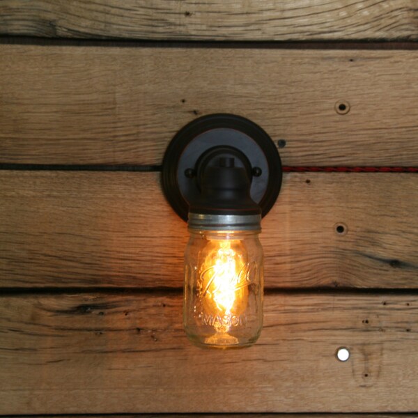 Mason Jar Wall Sconce - Mason Jar Vanity Light Wall Light - Edison Bulb Included