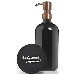 Black Soap Dispenser with Copper Soap Pump - 8oz Compact and Refillable Boston Round Bottle with Copper Soap / Lotion Dispenser Pump