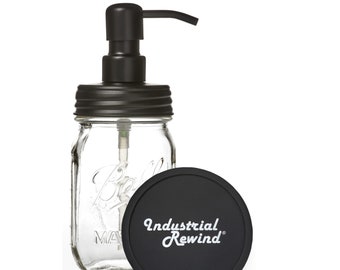 Mason Jar Soap Dispenser - Clear Pint Ball Jar with Black Lid & Soap Dispenser Pump w/Coaster for Dish Soap, Hand Soap or Lotion