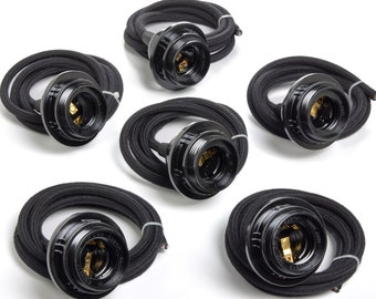 DIY Light Strand 6pk - 4' Black Round or Twisted Cord with Black Phenolic Socket - Corded Sockets for Pendant or Chandelier Light Lighting