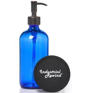 Imperfect Cobalt Blue Glass Soap Dispenser with Oil Rubbed Bronze Soap Pump - 16oz Glass bottle with ORB Soap / Lotion Dispenser Pump