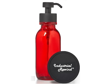 Red Soap Dispenser with Black Wide Mouth Soap Pump - Industrial Rewind Glass Bottle with Metal Soap / Lotion Dispenser Pump, Soap Holder