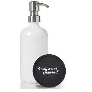 White Soap Dispenser - 16oz Refillable Glass Bottle with Stainless Metal Soap Dispenser Pump, Body Lotion Dispenser