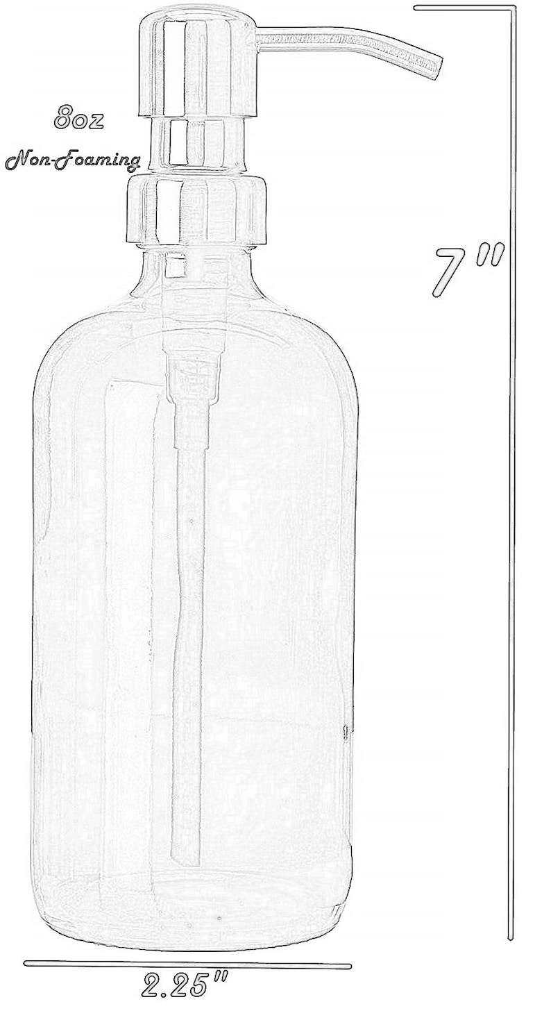 8oz Glass Boston Round Bottle with Black Metal Soap Dispenser Pump Grey Soap Dispenser Gray Soap Dispenser 2.25 by 7