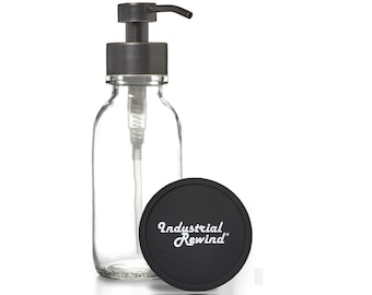 Distributeur de savon moussant transparent - pompe à goulot large ORB - pompe à mousse en bronze huilé - bouteille en verre à rembobinage industrielle avec pompe à savon mousse