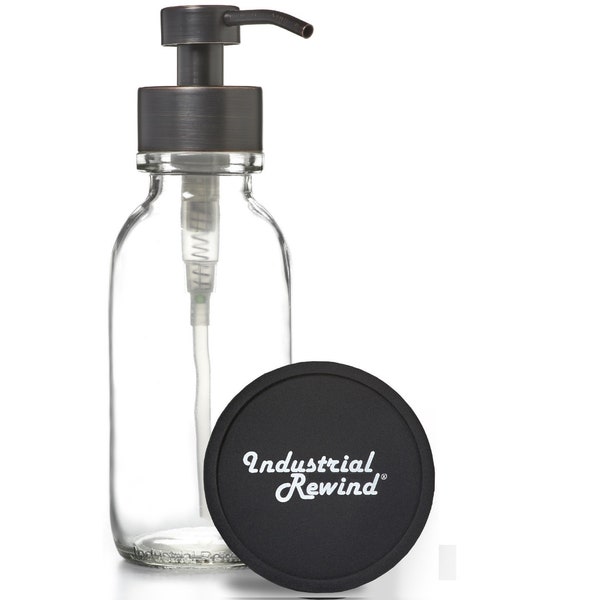 Clear Foaming Soap Dispenser - ORB Wide Mouth Pump - Oil Rubbed Bronze Foam Pump - Industrial Rewind Glass Bottle w/ Foaming Soap Pump