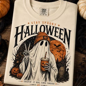 Retro Ghost Coffee Halloween PNG, Spooky Season Digital Design (PNG, PDF), Spooky png, Ghost Png, Pumpkin png, Digital Download