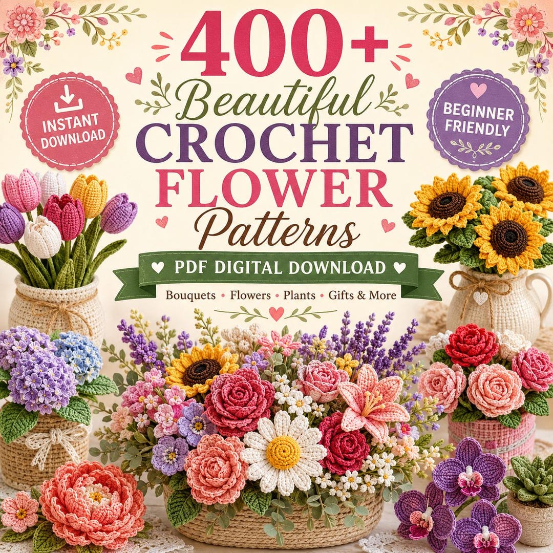 400+ Crochet Flower Patterns Bundle, Amigurumi Bouquet PDF (Digital Download)